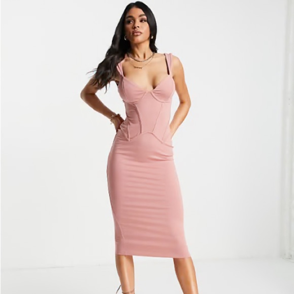ASOS DESIGN dropped waist corset midi dress in blush sz S